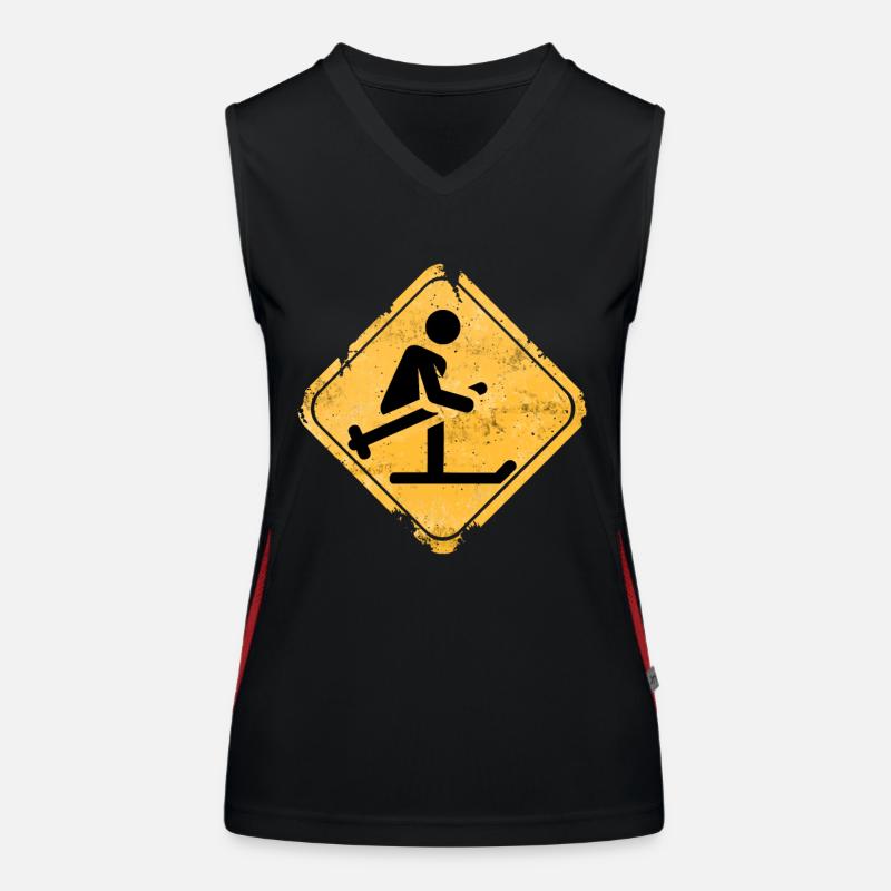 Grunge Ski Crossing Warning Sign Women's Functional Contrast Tank Top