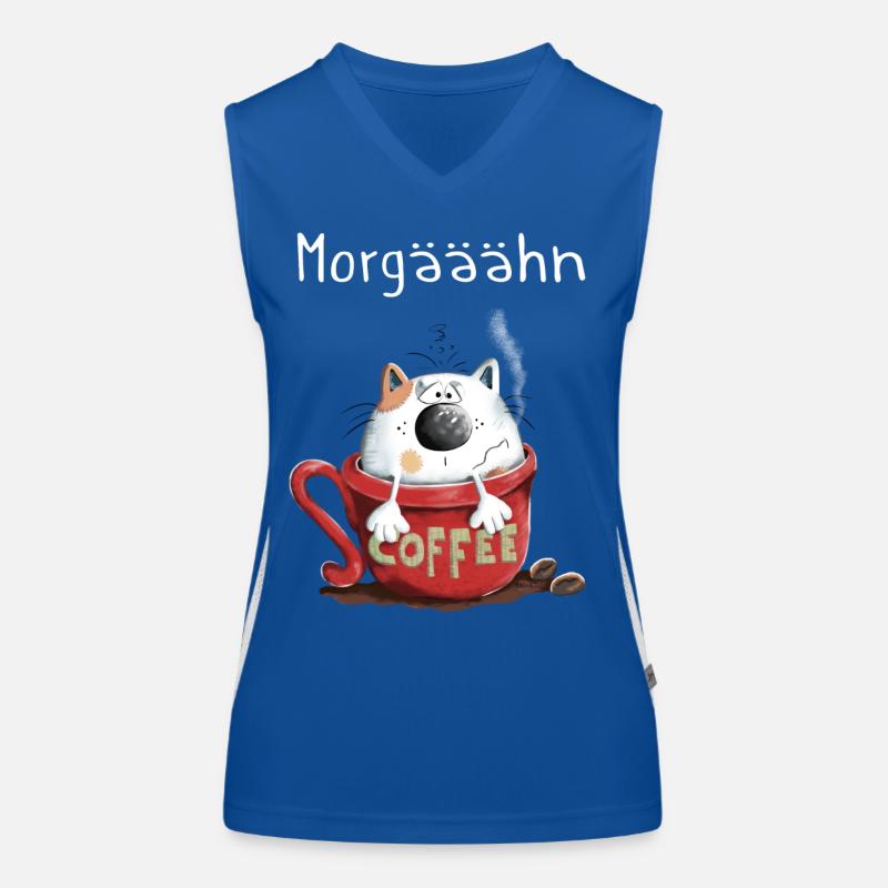 Morgähn Kaffee - Katze - Comic Funktionelles Kontrast-Tank Top für Frauen