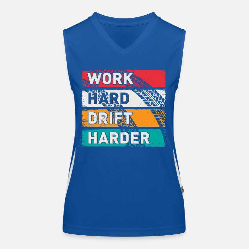 Work Hard Drift Harder Driften Auto Tuning Drifter Funktionelles Kontrast-Tank Top für Frauen
