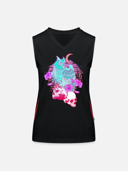 Pastel Goth Totenkopf Eule Aesthetic Clothes Mond - Funktionelles Kontrast-Tank Top für Frauen - Schwarz/Rot - Vorne