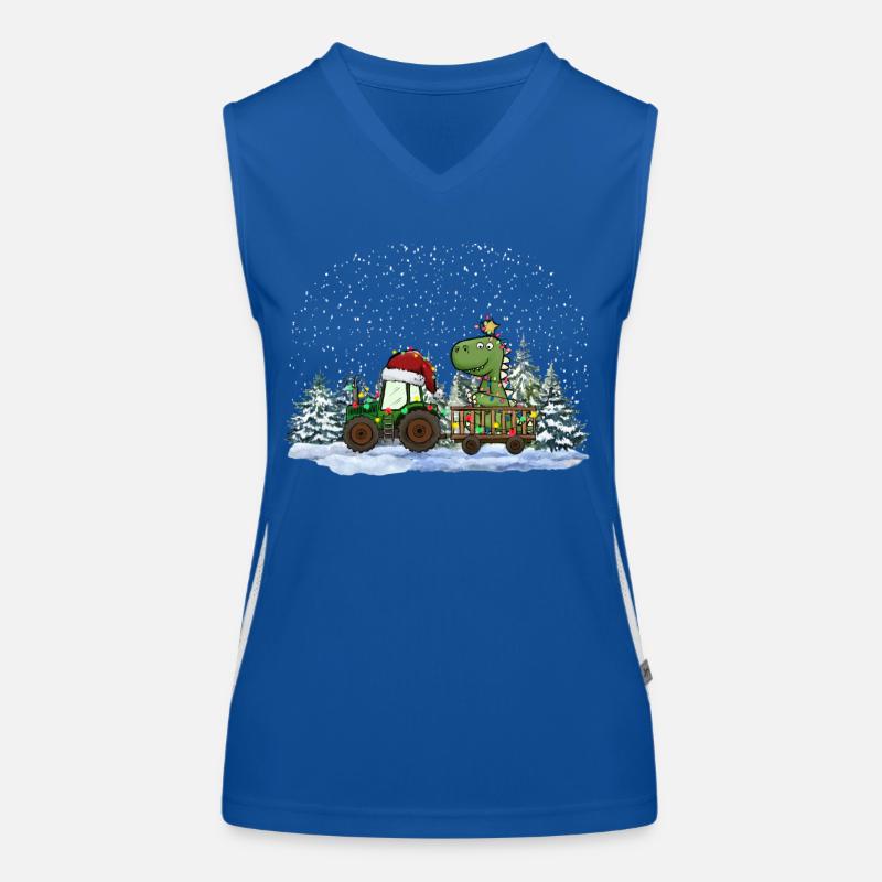 Christmas Tractor Tree Rex Dino Tractor Pajamas Women's Functional Contrast Tank Top