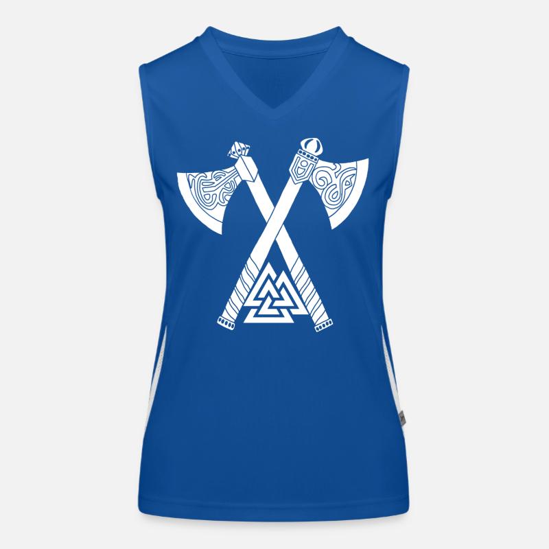 Äxte und weißes Wikingersymbol Funktionelles Kontrast-Tank Top für Frauen