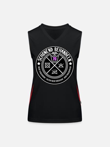 Schonend behandeln Schachtel 70 | Farben änderbar - Funktionelles Kontrast-Tank Top für Frauen - Schwarz/Rot - Vorne