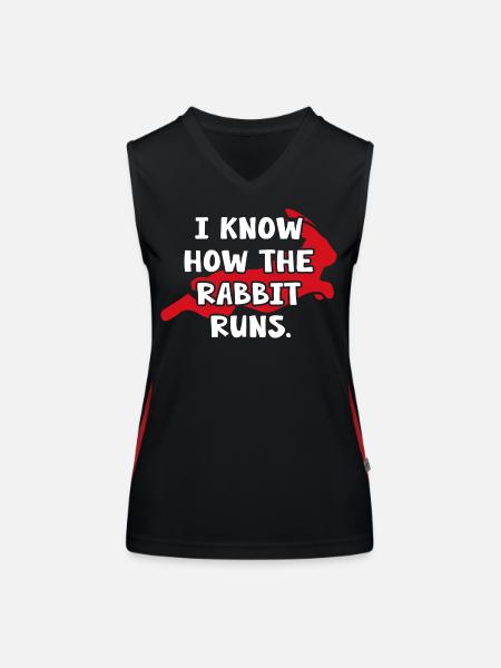 Hase "know how the rabbit runs" Kaninchen - Funktionelles Kontrast-Tank Top für Frauen - Schwarz/Rot - Vorne