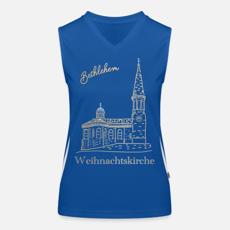 Weihnachtskirche Bethlehem Handzeichnung Funktionelles Kontrast-Tank Top für Frauen