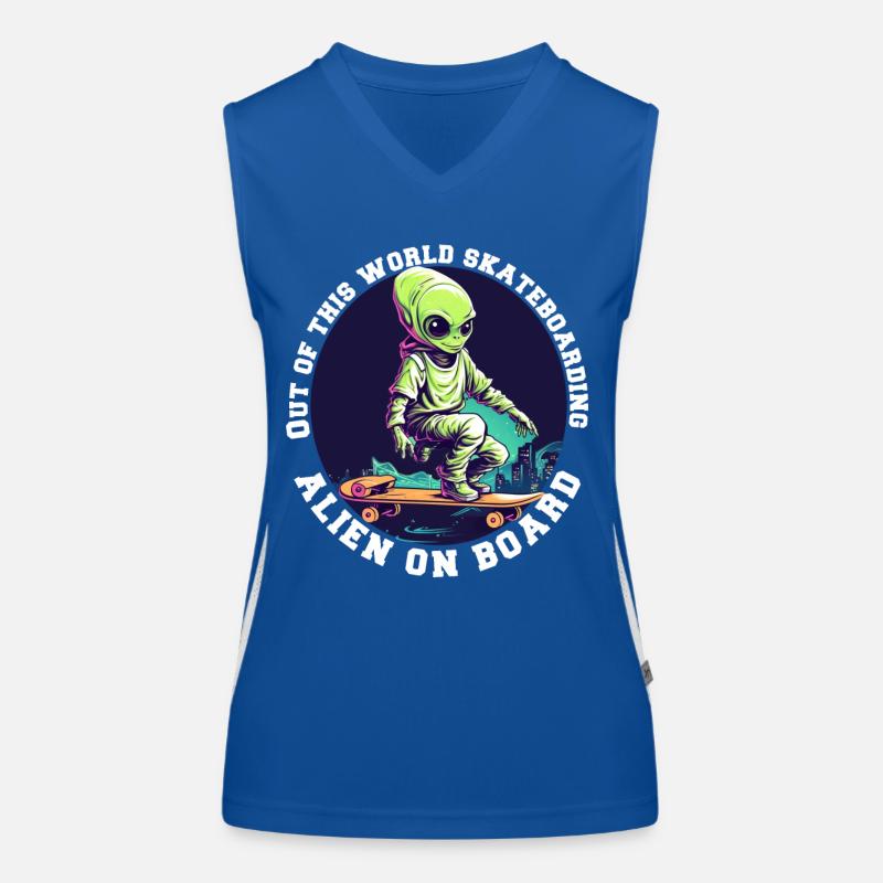 Alien sur skateboard avec lettrage Débardeur respirant contrasté Femme