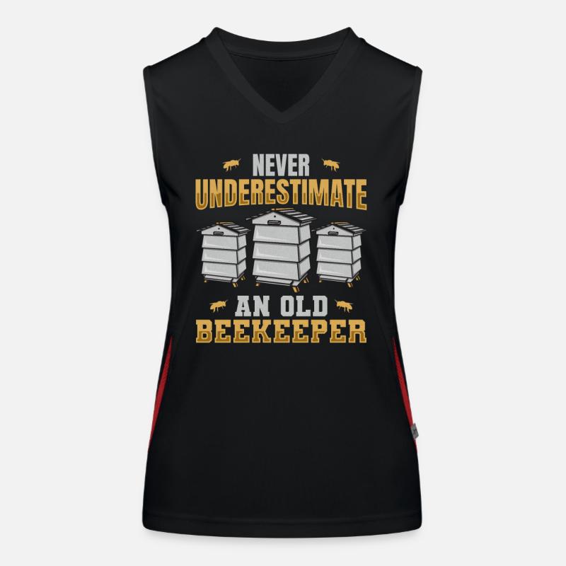 Never Underestimate An Old Beekeeper Funktionelles Kontrast-Tank Top für Frauen