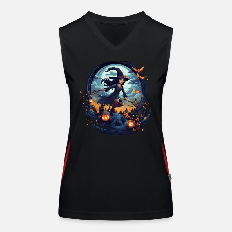 Halloween Witch Broom Night Bat Pumpkin Women's Functional Contrast Tank Top