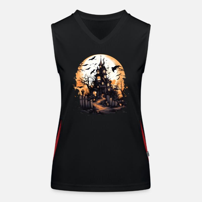 Halloween Horror House Castle Castle Bats Women's Functional Contrast Tank Top