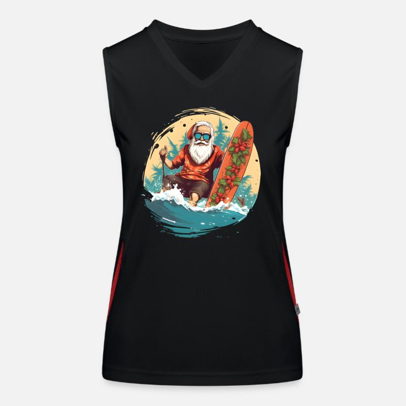 Santa Claus Weihnachtsmann Surfbrett Sommer See Funktionelles Kontrast-Tank Top für Frauen