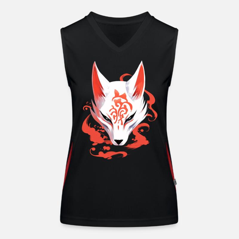 Anime Fox Mask Kitsune Kumiho Samurai Japan Women's Functional Contrast Tank Top