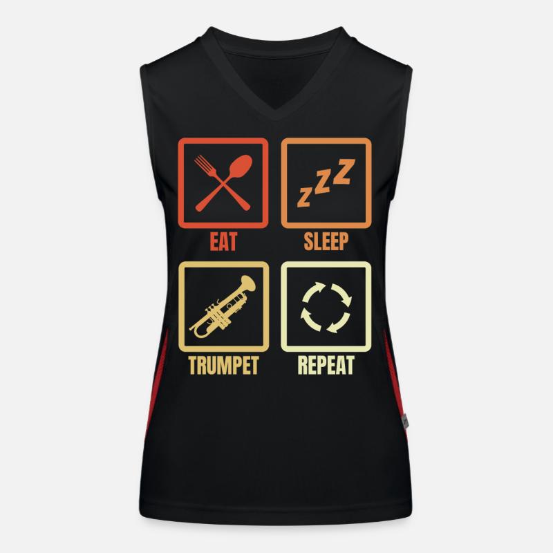 Eat Sleep Trumpet Repeat Funktionelles Kontrast-Tank Top für Frauen