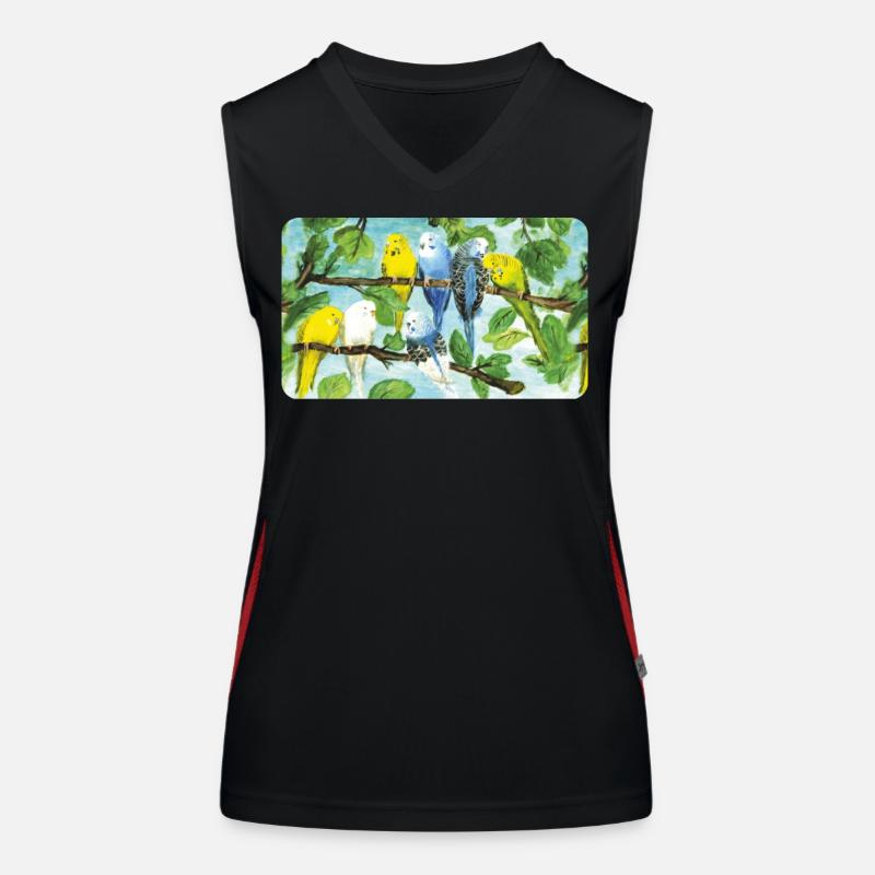 Wellensittiche auf einem Baum - Pastellkreide  Funktionelles Kontrast-Tank Top für Frauen