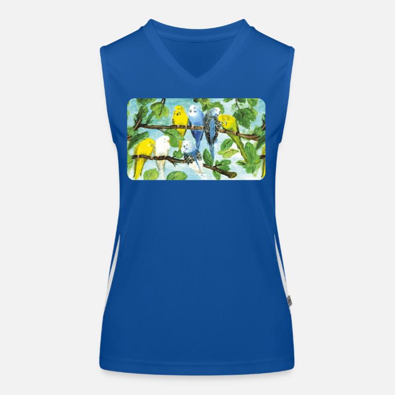 Budgies on a tree - pastel chalk Women's Functional Contrast Tank Top