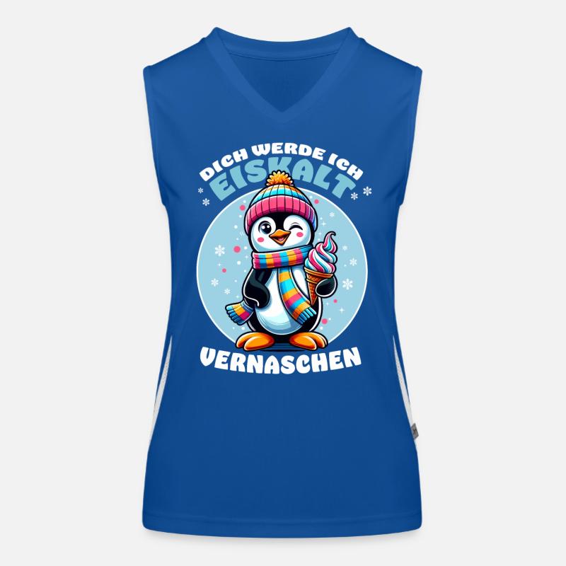 Lustiger Pinguin mit Eis – Cooler Spruch Funktionelles Kontrast-Tank Top für Frauen