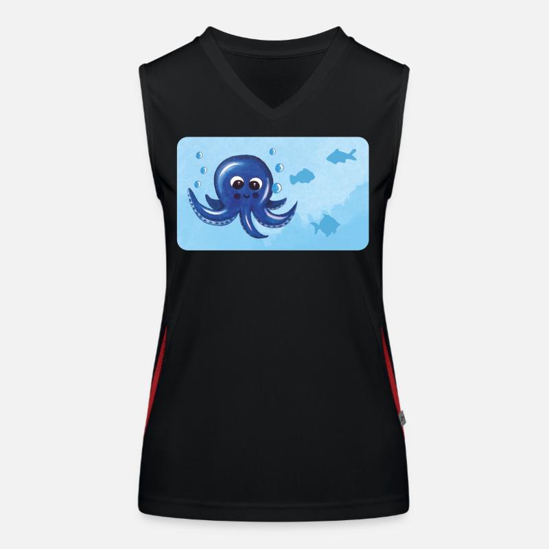 Funny octopus and fish with bubbles Women's Functional Contrast Tank Top