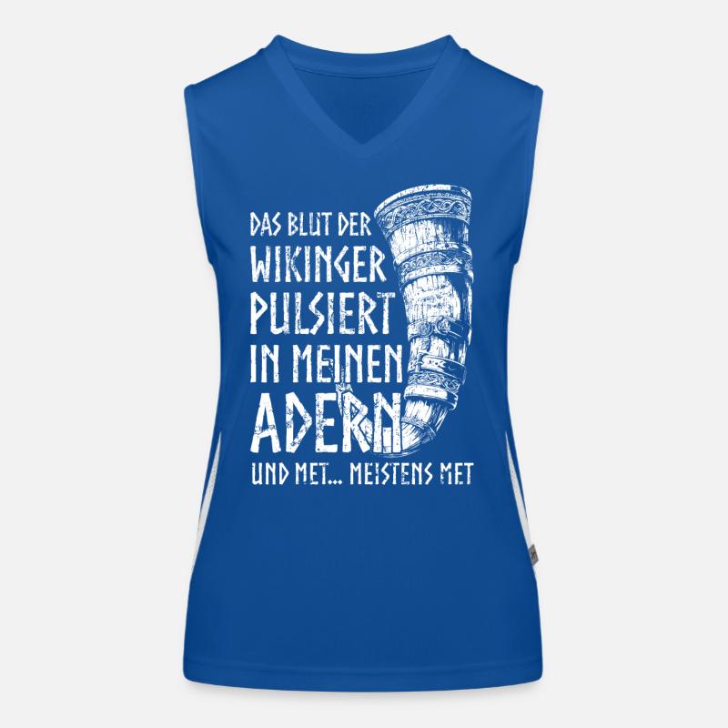 Lustiger Trinkspruch Met Trinkhorn Germanen Humor Funktionelles Kontrast-Tank Top für Frauen