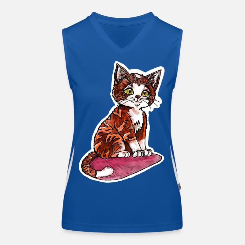 Petit chat tigre brun rougeâtre Débardeur respirant contrasté Femme