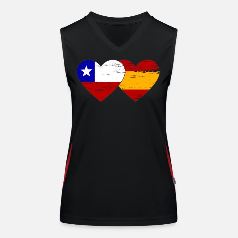 Chile Spanien Flagge Herz used Funktionelles Kontrast-Tank Top für Frauen
