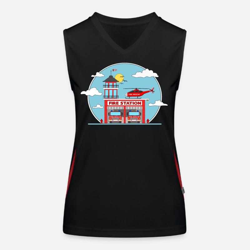 Fire Station with Helicopter and Fire Engine Funktionelles Kontrast-Tank Top für Frauen