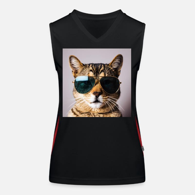Katze mit Sonnenbrille Funktionelles Kontrast-Tank Top für Frauen