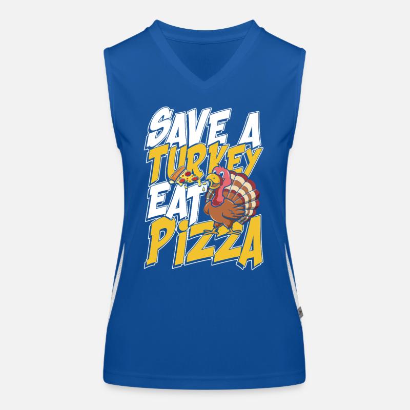 Save a turkey eat pizza Funktionelles Kontrast-Tank Top für Frauen