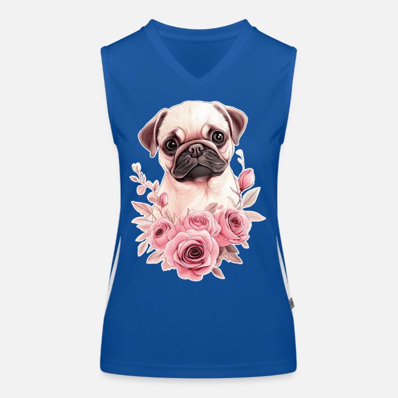 Mops mit Blumen Funktionelles Kontrast-Tank Top für Frauen