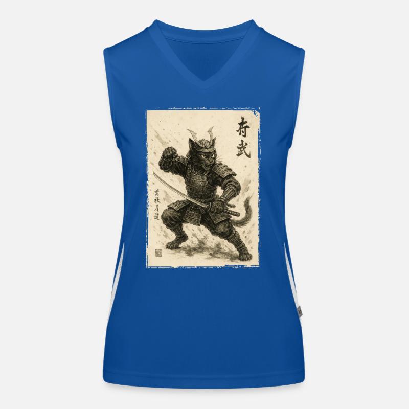 Samurai Katze, Japanischer Krieger & Kämpfer Funktionelles Kontrast-Tank Top für Frauen