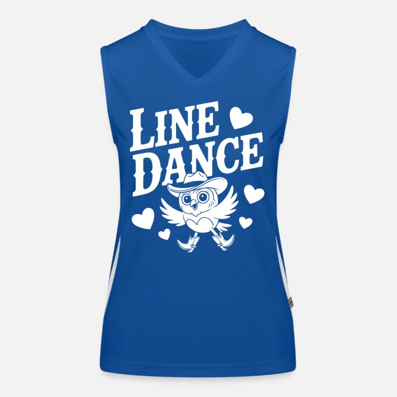 Playful line dance design with owl Women's Functional Contrast Tank Top