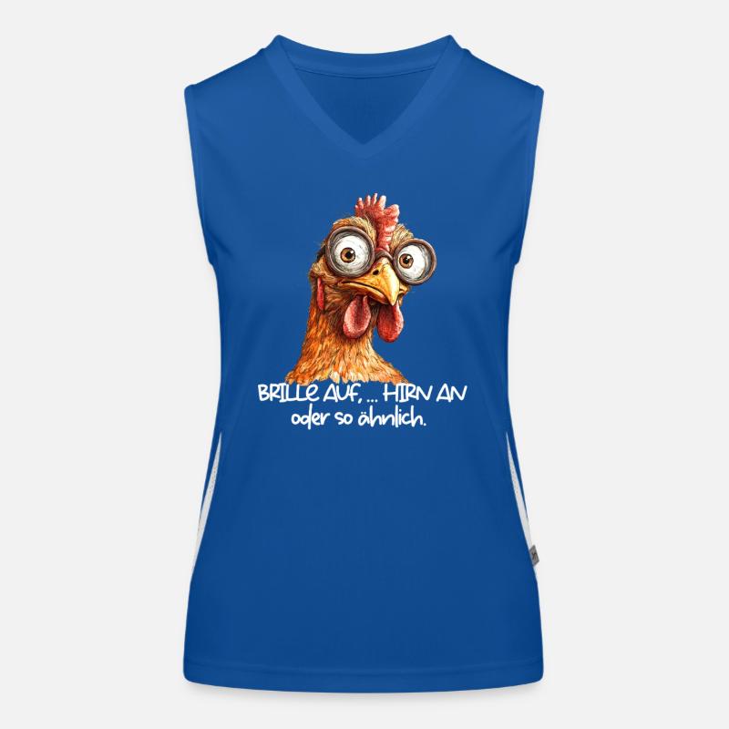 Brille auf Hirn an oder so ähnlich lustiges Huhn Funktionelles Kontrast-Tank Top für Frauen