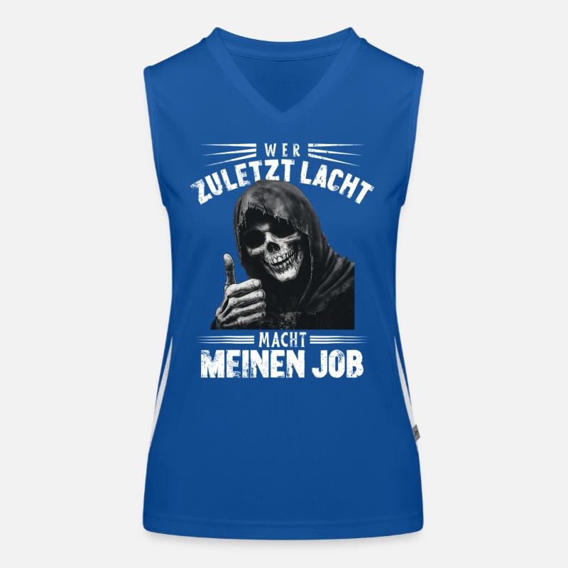 Who Laughs Last Grim Reaper Death Funny Saying Women's Functional Contrast Tank Top