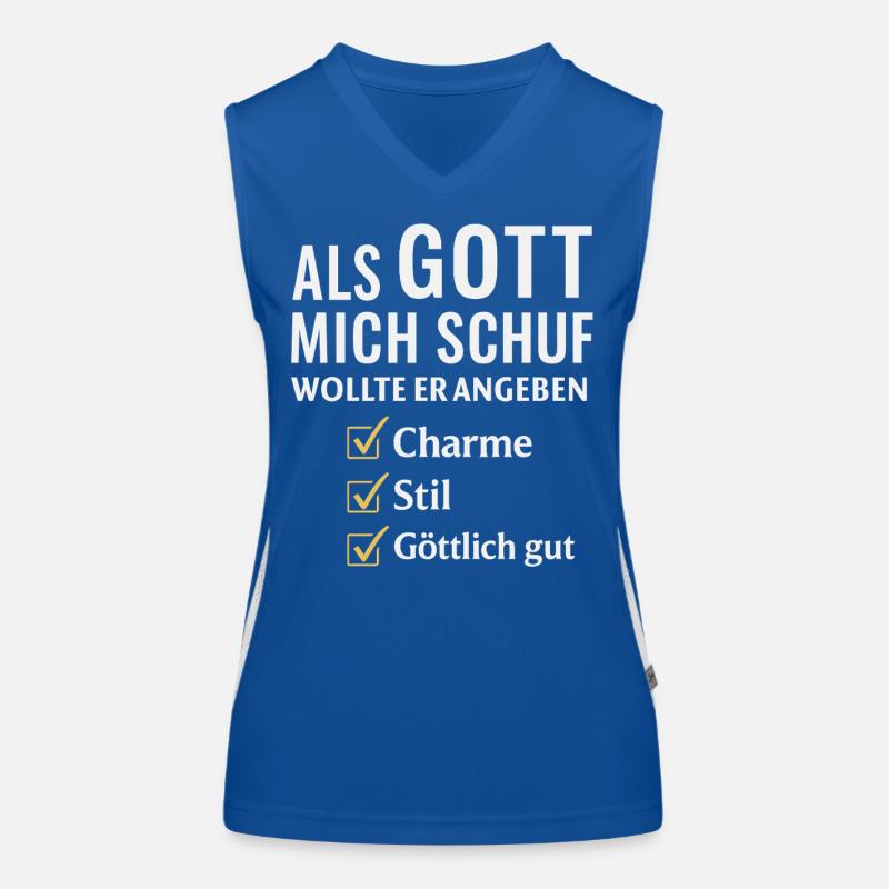 Spruch Als Gott mich schuf wollte er angeben  Funktionelles Kontrast-Tank Top für Frauen