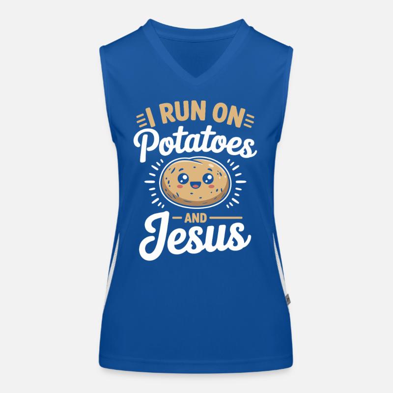 Je cours sur les pommes de terre et Jésus Débardeur respirant contrasté Femme