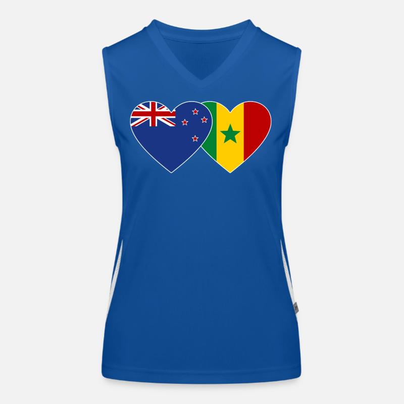 Neuseeland Senegal Flagge Herz Funktionelles Kontrast-Tank Top für Frauen