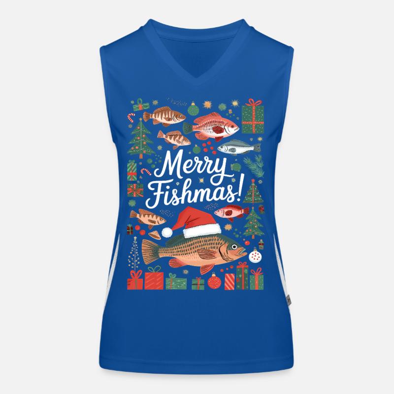 Angler Weihnachtspullover Merry Fishmas Karpfen Funktionelles Kontrast-Tank Top für Frauen
