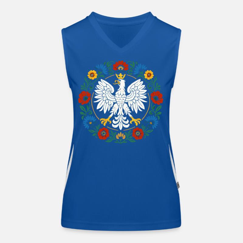 Polnischer Adler Volksemblem mit Blumen Funktionelles Kontrast-Tank Top für Frauen