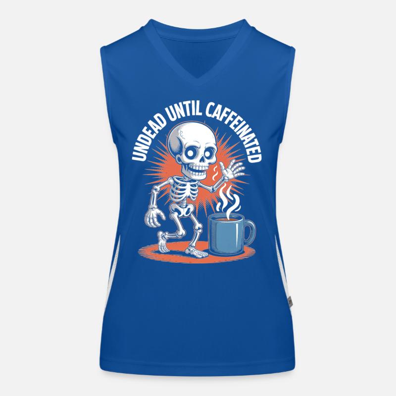 Undead Until Caffeinated Skeleton Coffee Run Women's Functional Contrast Tank Top