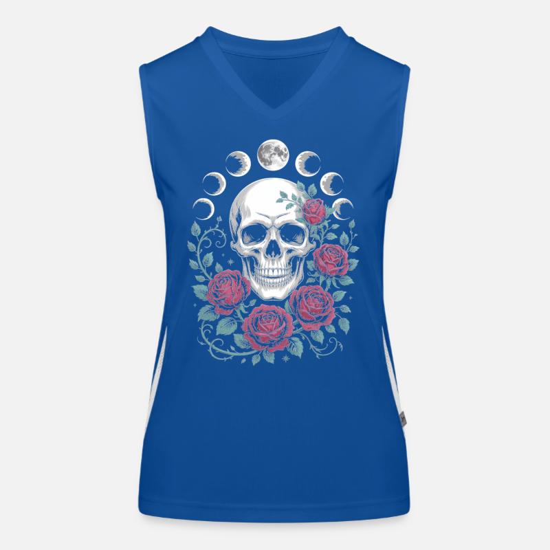 Crâne gothique avec phases de lune et motifs de roses Débardeur respirant contrasté Femme