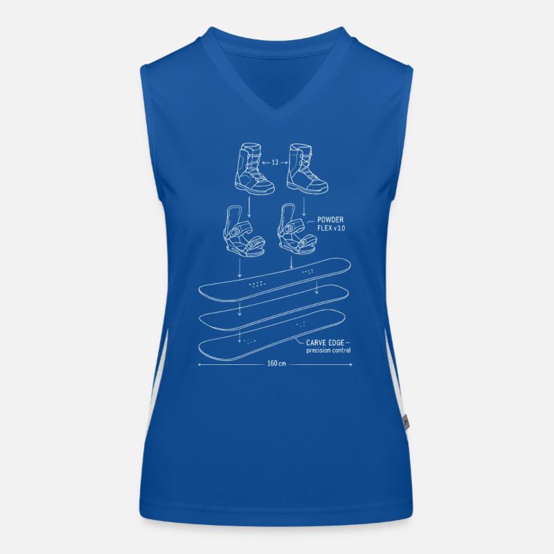Snowboard Blueprint Technik Design Funktionelles Kontrast-Tank Top für Frauen