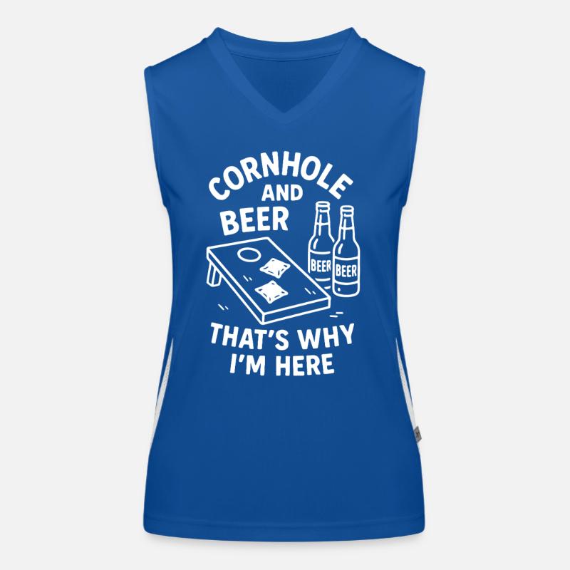 Cornhole und Bier – Genau deshalb bin ich hier Funktionelles Kontrast-Tank Top für Frauen