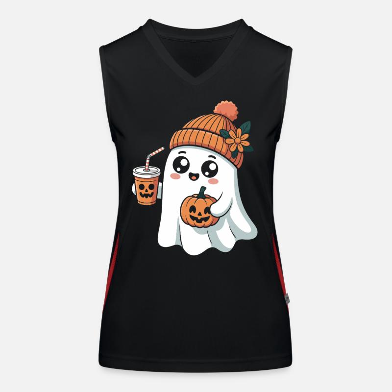 Cute Ghost With Pumpkin Spice Latte And Women's Functional Contrast Tank Top
