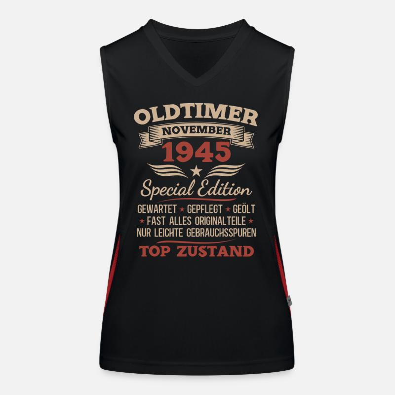 80. Geburtstag Geschenk Oldtimer November 1945 Funktionelles Kontrast-Tank Top für Frauen