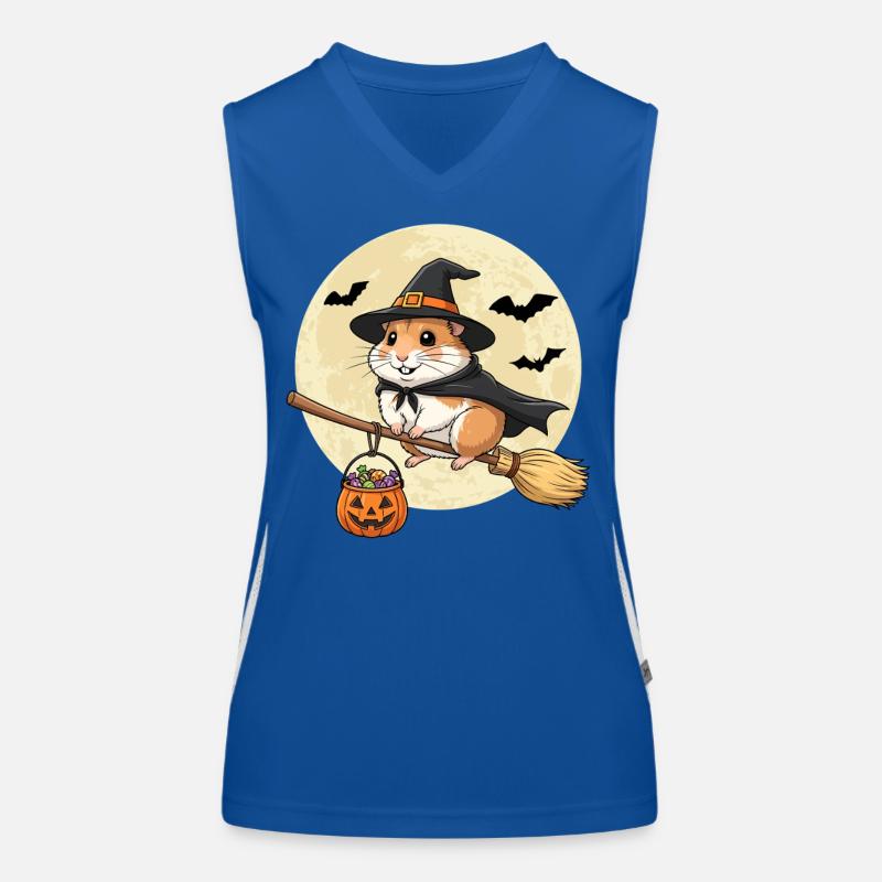 Cute Hamster Witch Halloween Pumpkin Full Moon Women's Functional Contrast Tank Top