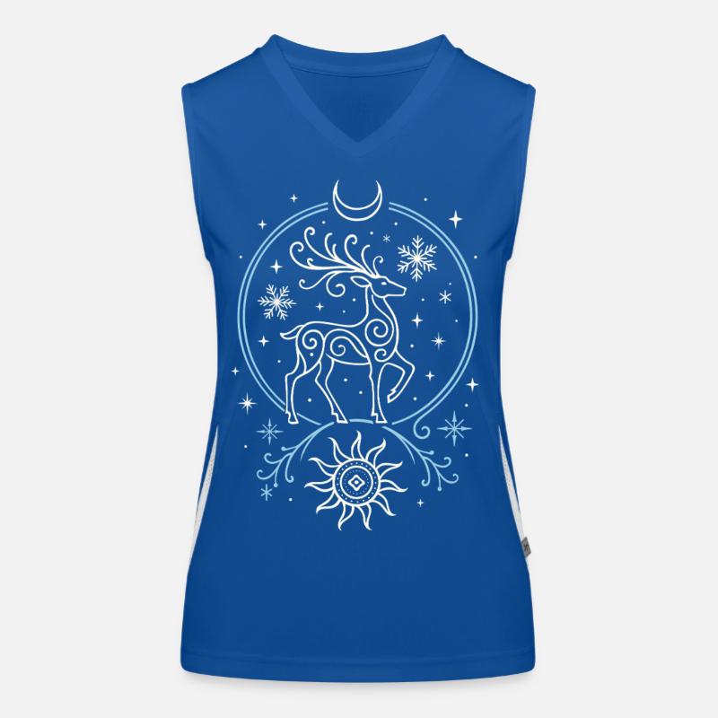 Cerf de Noël avec soleil, lune et bois Débardeur respirant contrasté Femme
