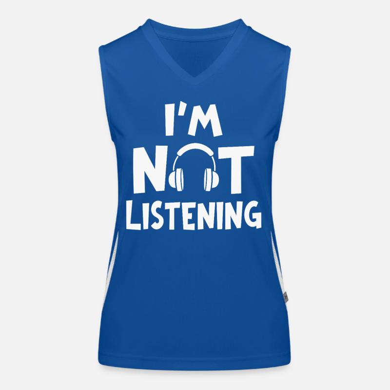 I'm Not Listening Musik Kopfhörer Spruch Funktionelles Kontrast-Tank Top für Frauen