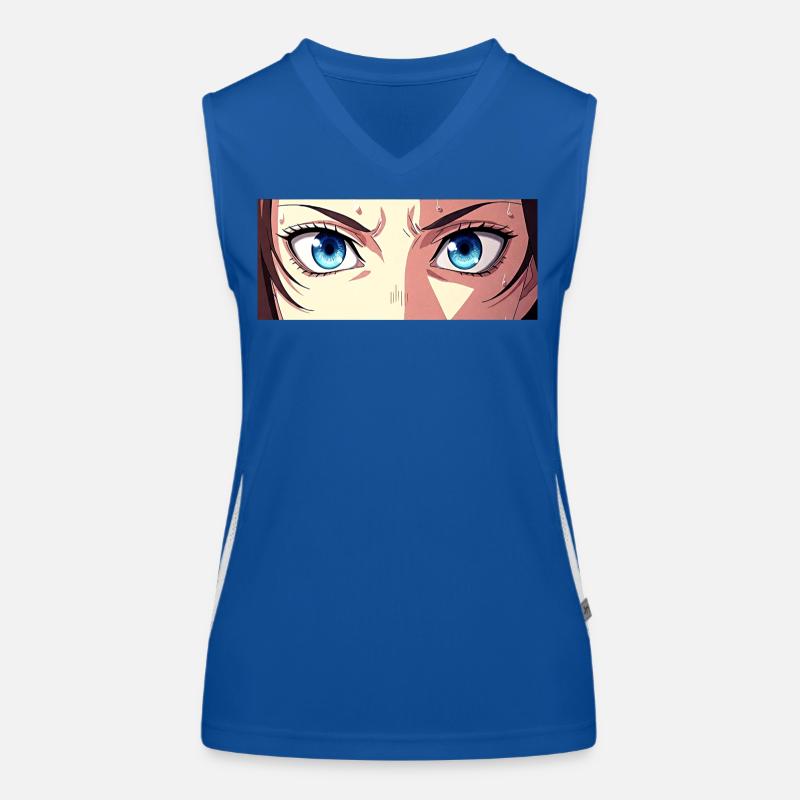 Anime Augen Blaue Iris Manga Fan Funktionelles Kontrast-Tank Top für Frauen