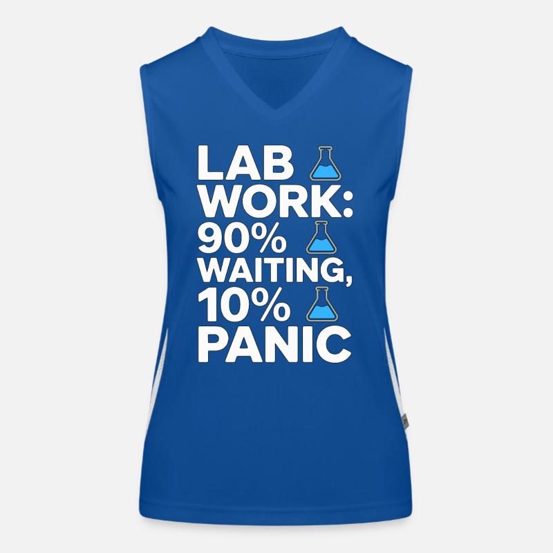 Lab Work 90% Waiting 10% Panic Clinical Lab Funktionelles Kontrast-Tank Top für Frauen