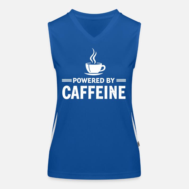 Powered By Caffeine Kaffee Spruch Energie Funktionelles Kontrast-Tank Top für Frauen