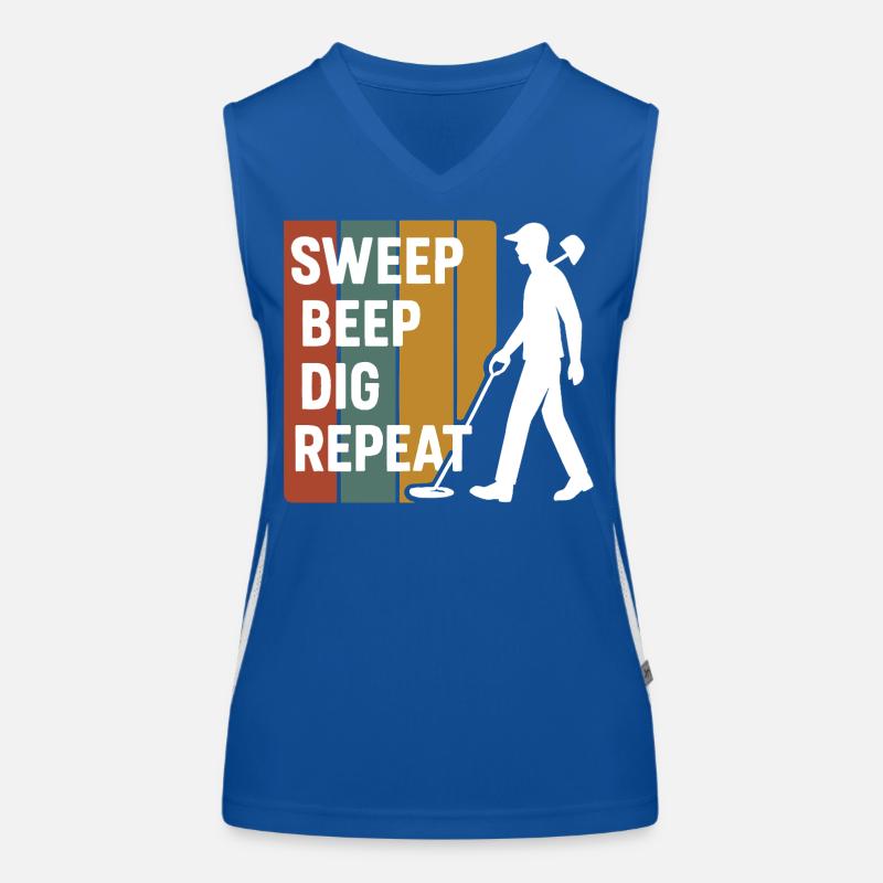 Sweep Beep Dig Repeat Metal Detecting Fun Women's Functional Contrast Tank Top