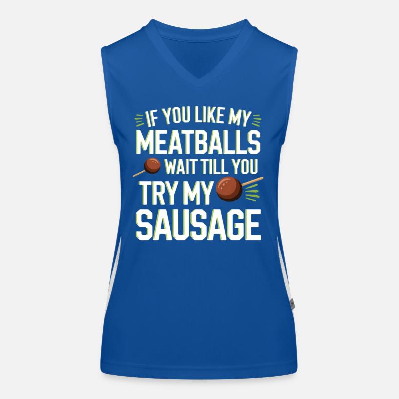 Fleischbällchen Witz: Versuch die Wurst Funktionelles Kontrast-Tank Top für Frauen